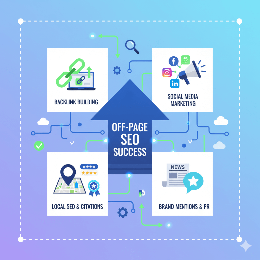 overview of off-page SEO techniques including link building and social signals